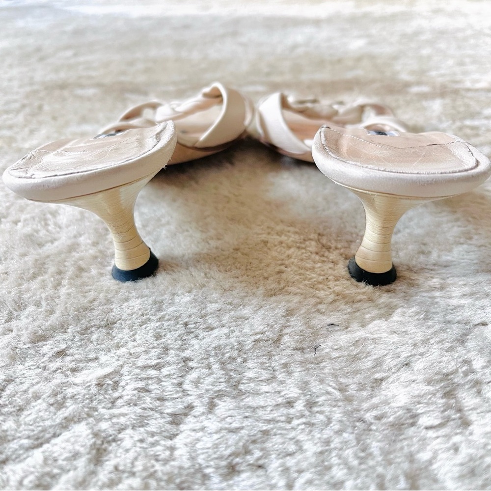 Manolo Blahnik Braided Leather Mule Slide Open Toe Kitten Heel Sandals Sz 37 1/2 - Picture 5 of 15